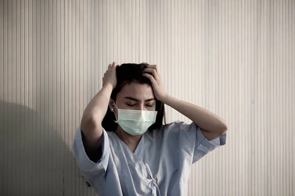 Asiatique Patient Femme Porter Masque Protéger Virus Maladie Hôpital — Photo