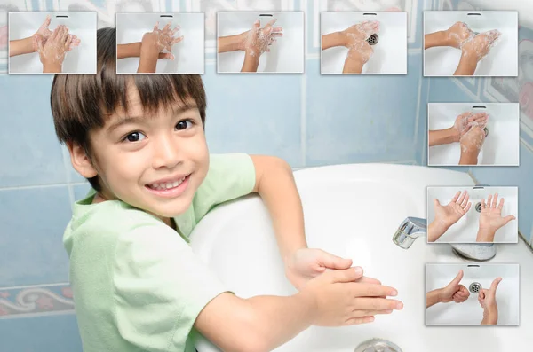 小男孩等着洗手 — 图库照片