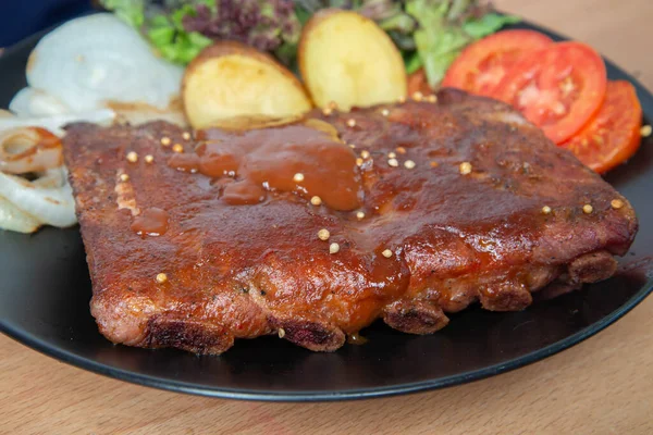 Parrilla Costilla Cerdo Con Salsa Barbacoa Plato — Foto de Stock