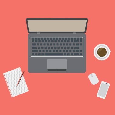 Vektör çizim çalışma alanı oluşur defter, smartphone
