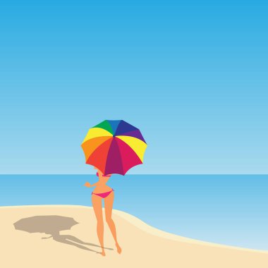 Şemsiye plajda kadınlarla