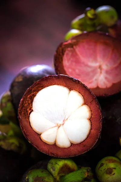 Mangosteen fruits in dark and moody tone — Stock Photo, Image