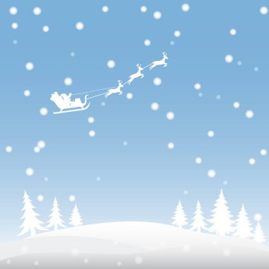 Yılbaşı gecesini manzara ile Noel Baba, Ren geyiği ve kar SK