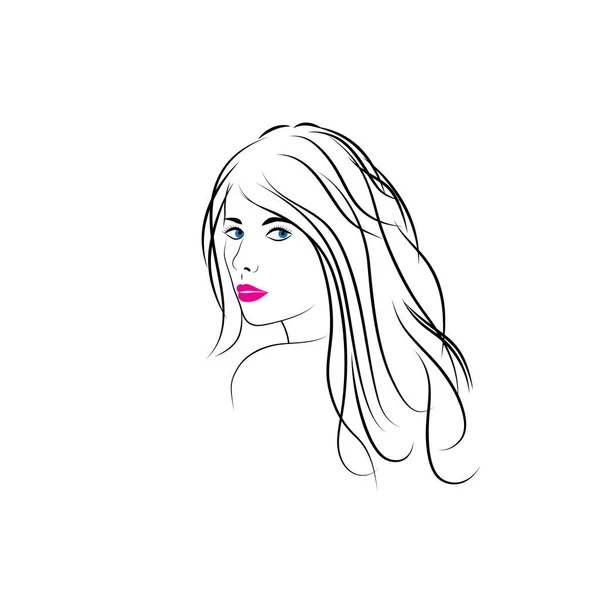 Arte de línea de mujer hermosa con peinado largo — Vector de stock