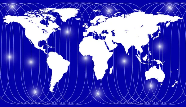 Dünya haritası üzerinde uydu yolu — Stok Vektör