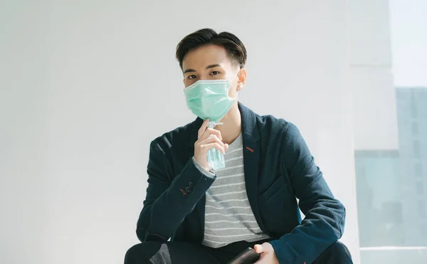 Fashion Portrait Young Asian Thai Man Quarantine Himself Home Wearing — Stock Photo, Image