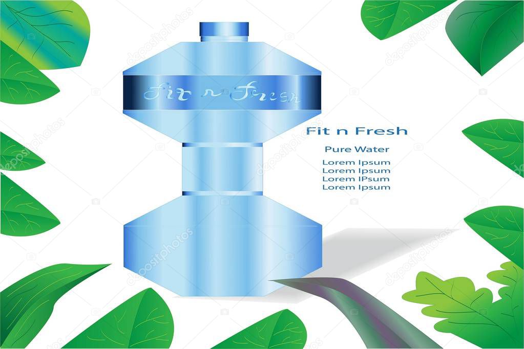 A background template of mineral water bottle framed with green leaves for cards,brochures,flyers,posters and advertisements