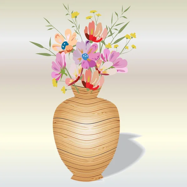 Disposizione Dei Fiori Vaso Fiori Legno Sfondi Fondali Cartoline Inviti — Vettoriale Stock