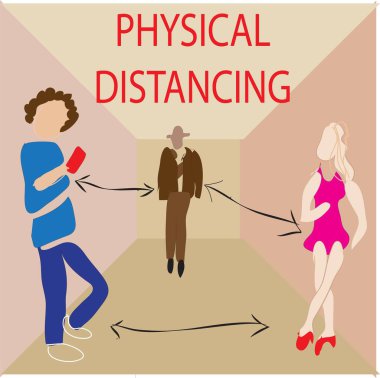 Reklamlar ve yayın materyalleri için fiziksel uzaklık tabelası, illüstrasyon ve klip sanatı