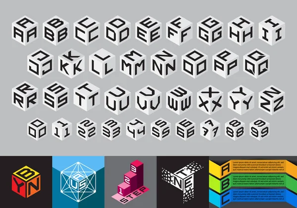 Kübik Alfabe Monogram Yazı Tipleri. Geometrik izometrik bilgi-grafik vektörü.