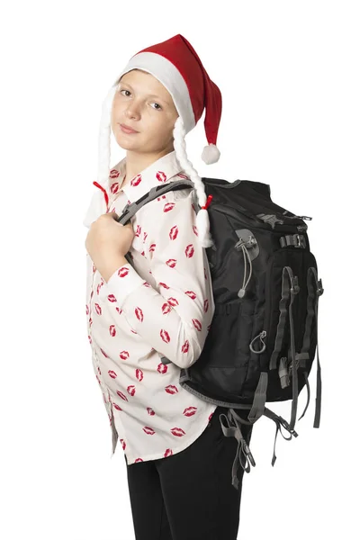 Mädchen im Weihnachtsmann-Kostüm. — Stockfoto