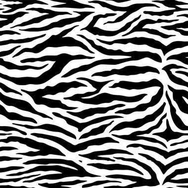 Zebra ve kaplan çizgileri için kusursuz duvar kâğıdı. Hayvan derisi desenli. Tekstil kumaş baskısı için siyah beyaz tasarım. Moda ve ev tasarımı uyuyor..