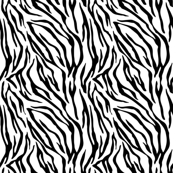 Full Seamless Wallpaper Zebra Tiger Stripes Animal Skin Pattern Black — Stock Vector