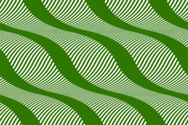 Dalga çizgileri vektörüyle tam kusursuz arkaplan. Dikey dalga çizgileri olan yeşil doku. Moda ve dekor kumaş baskısı için dikey çizgiler tasarımı.