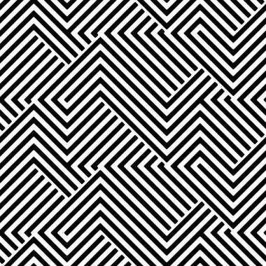 Dekor ve tekstil için kusursuz modern geometrik desen. Tekstil kumaş baskı ve duvar kağıdı için siyah beyaz zikzak çizgileri. Moda ve ev tasarımı için soyut çok amaçlı model tasarımı