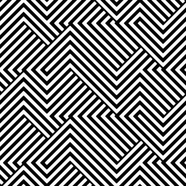 Dekor ve tekstil için kusursuz modern geometrik desen. Tekstil kumaş baskı ve duvar kağıdı için siyah beyaz zikzak çizgileri. Moda ve ev tasarımı için soyut çok amaçlı model tasarımı