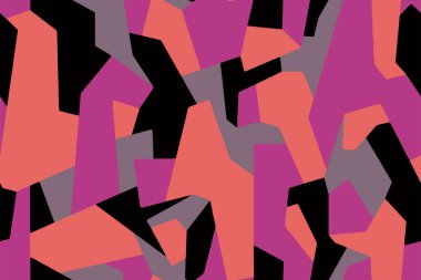 Çocuklar, kızlar, erkekler ve kıyafetler için kusursuz Modern Soyut Vektör kamuflaj deseni. Geometrik şekiller, tekstil ve kumaş baskısı için duvar kağıdı. Moda tarzı renkli arkaplan dokusu.