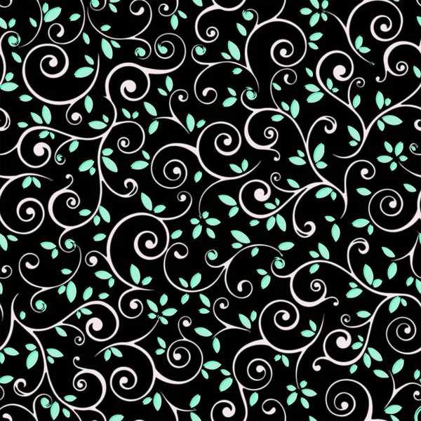 Patrón Floral Sin Costuras Completo Verde Negro Blanco Ilustración Diseño — Archivo Imágenes Vectoriales
