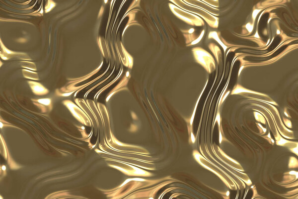 Silver and gold abstract background with ripple effect on liquid metal