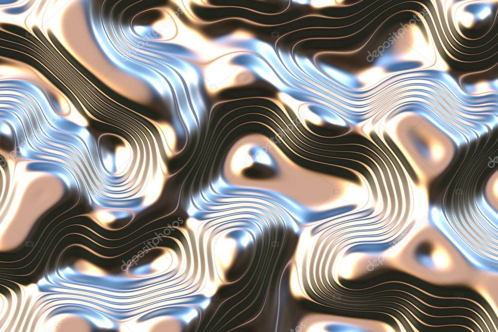 Silver and gold abstract background with ripple effect on liquid metal