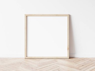 Kare ahşap çerçeve modeli. Ahşap zeminde ahşap çerçeve. Kare çerçeve 3d çizimleri.