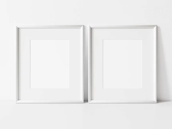 Две Вертикальные Белые Рамки Макета Два Пустых Белых Каркаса Макетируют — стоковое фото
