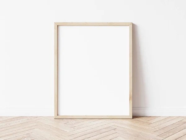 Vertical Wooden Frame Mock Wooden Frame Poster Wooden Floor White — Stock Photo, Image