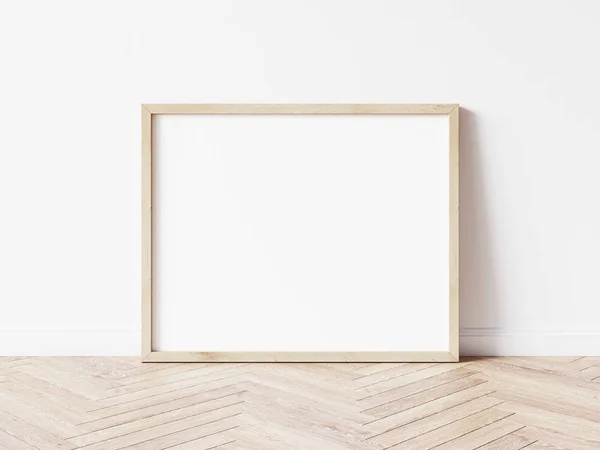 Horizontall Wood Frame Mock Wooden Frame Poster Wooden Floor White — 스톡 사진