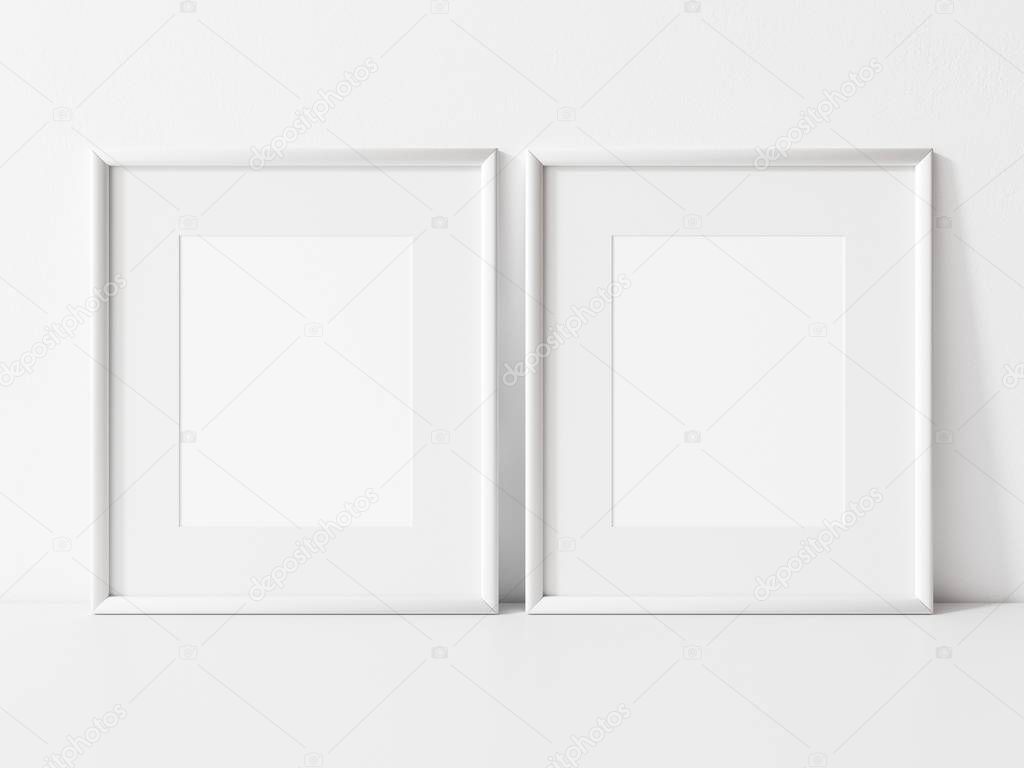 Two vertical white frame mockup. Two empty white frame mock up. 2 frame 3d illustrations.