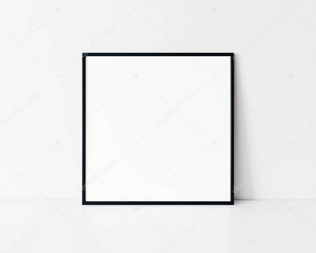 Square black thin frame mockup. Minimal square black frame. Black slim frame mock up 3d illustrations.