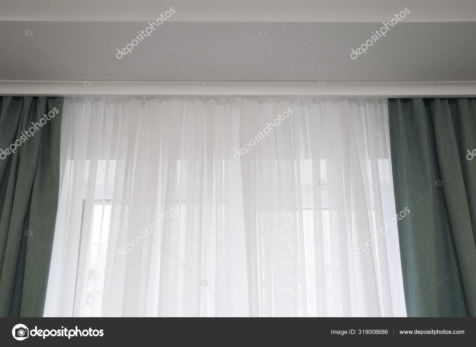 Fabric Blue Curtains And White Tulle Abstract Background Drapes