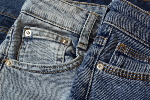 Deel van verschillende jeans met stiksel en naad — Stockfoto