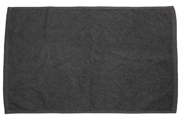 Серый развернутый макет полотенца, изолированный на белом. Отечественный шаблон накладываемого полотна готов к печати . — стоковое фото