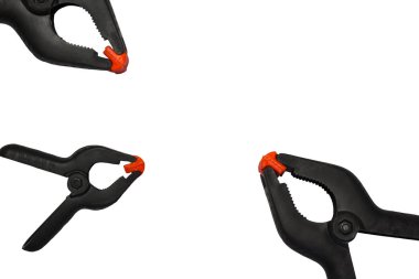 plastik mekanik el mengene kelepçe, beyaz zemin üzerine izole