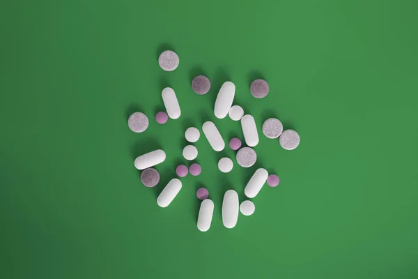 Colorful Pills Tablets Dark Green Background — Stock Photo, Image
