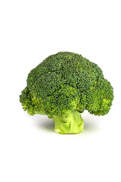 Közelkép a One Fresh nyers zöld brokkoli izolált tiszta fehér háttér — Stock Fotó