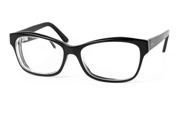 Montures Lunettes Plastique Noir Avec Lentille Transparente Isolée Sur Fond — Photo