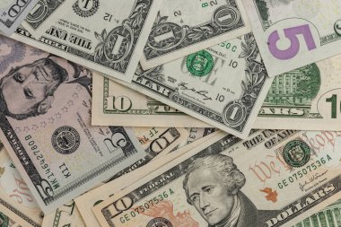 Yakın plan dolar banknotları. Finans ve bankacılık kavramı