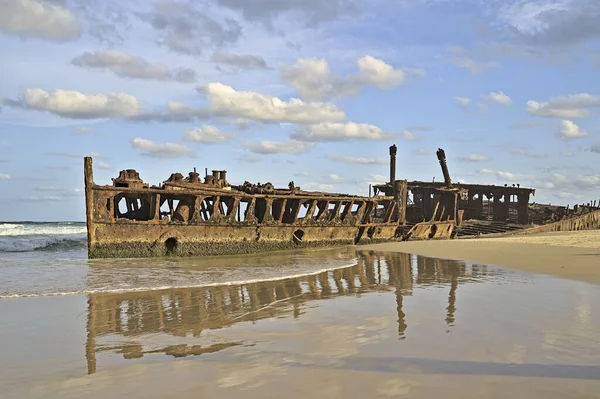 Ναυάγιο Πλοίου Των Maheno Στο Νησί Frazer Καταστράφηκε Εξαιτίας Ενός — Φωτογραφία Αρχείου