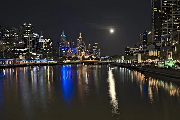 Небо Мельбурна Реки Ярра Ночное Время Событие Кровавой Луны — стоковое фото