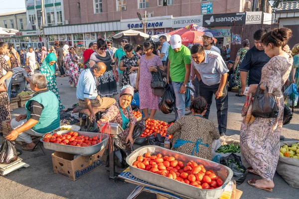 Khujand Tayikistán 2020 Vista Puestos Llenos Frutas Verduras Bazar Tradicional — Foto de Stock