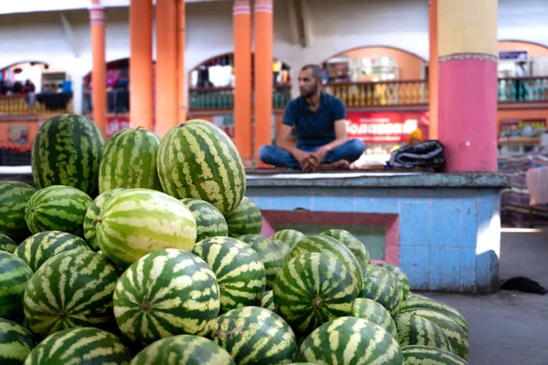 Pohled Vodní Melouny Centrálním Bazaru Panjshanbe Bozor Dushanbe Tádžikistánu — Stock fotografie