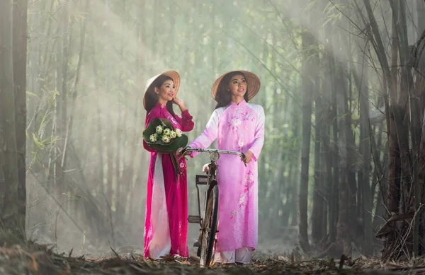 Retrato de niña vietnamita vestido tradicional — Foto de Stock