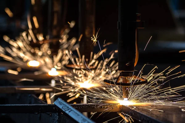 CNC LPG cutting with sparks close up — Stock Photo, Image
