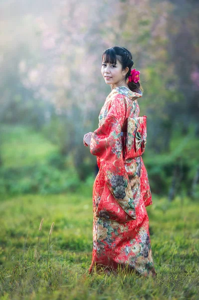 Mujer asiática usando kimono japonés tradicional — Foto de Stock