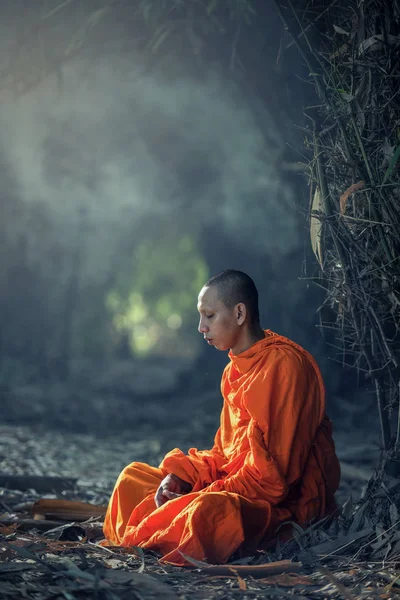 Meditace vipassana mnich na venkovní — Stock fotografie