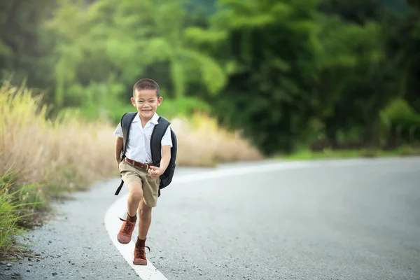 Happy Asian little boy go to school — Stock Photo, Image