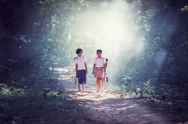 Student little Asian boy and girl — Stock Photo, Image