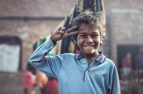 Mathura India Febrero 2018 Rostros Sonrientes Niños Pequeños Sonriendo Desde — Foto de Stock