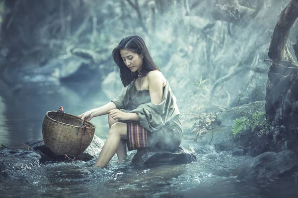 Asiatisk Kvinna Land Flicka Porträtt Naturen Thailand — Stockfoto